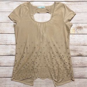 Faux suede open back cutout tee